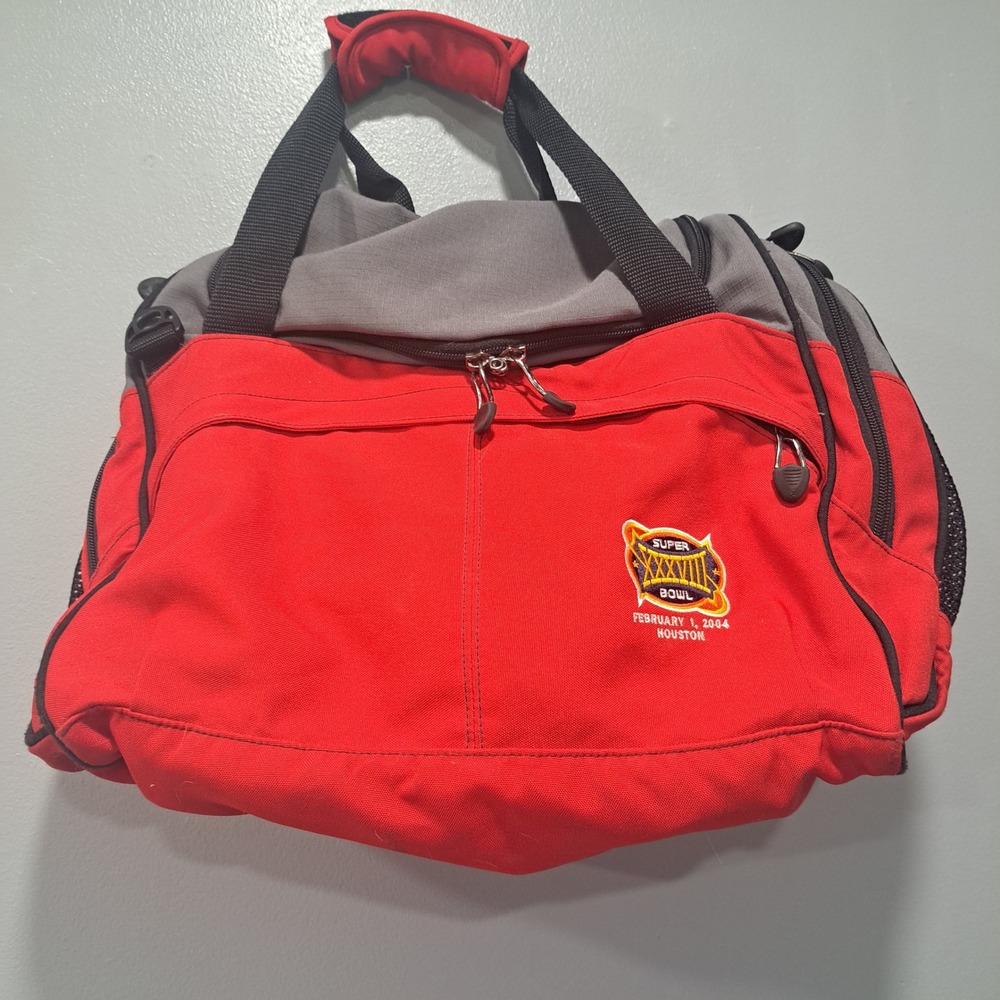 VTG JanSport Super Bowl XXXVIII 2004 Houston Duffel Bag Red Grey Gorpcore Sporty